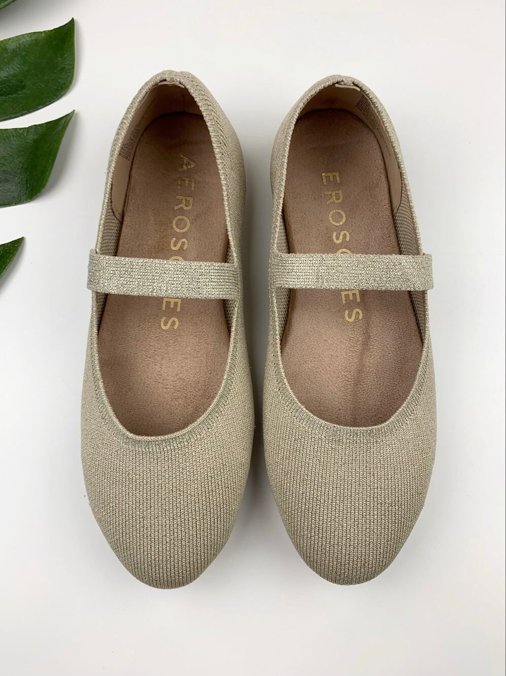 Aerosoles Boaz Mary Jane Flats Sparkly Gold Slip On Comfort Shoes Women's 8